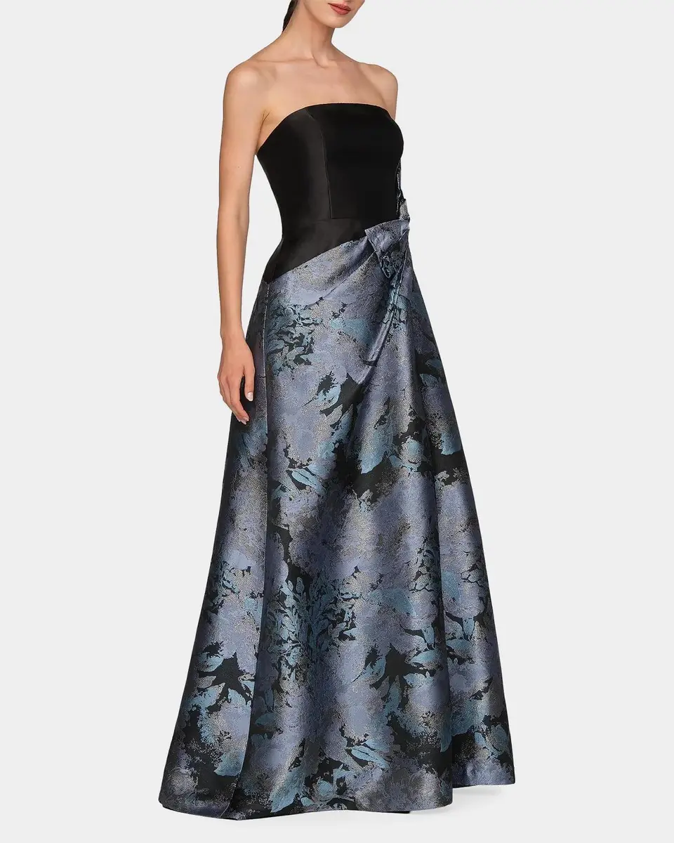 Kay Unger New York Eva Dauphine Jacquard Asymmetric Gown | Thumbnail 4