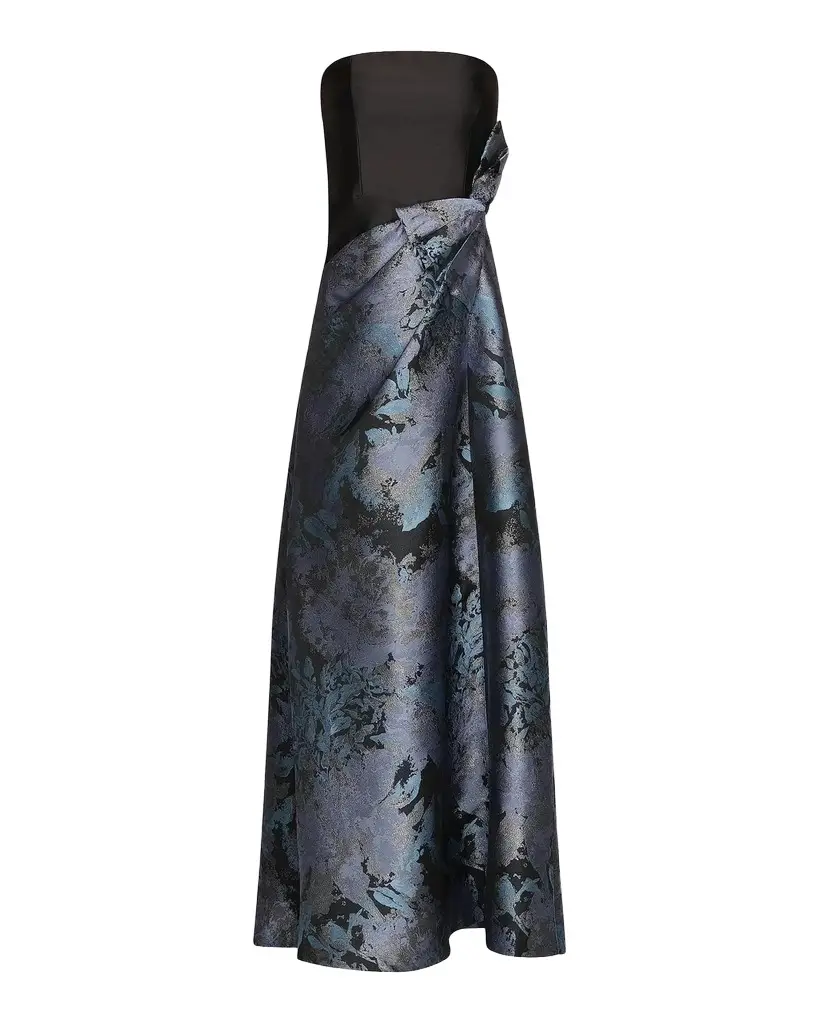 Kay Unger New York Eva Dauphine Jacquard Asymmetric Gown