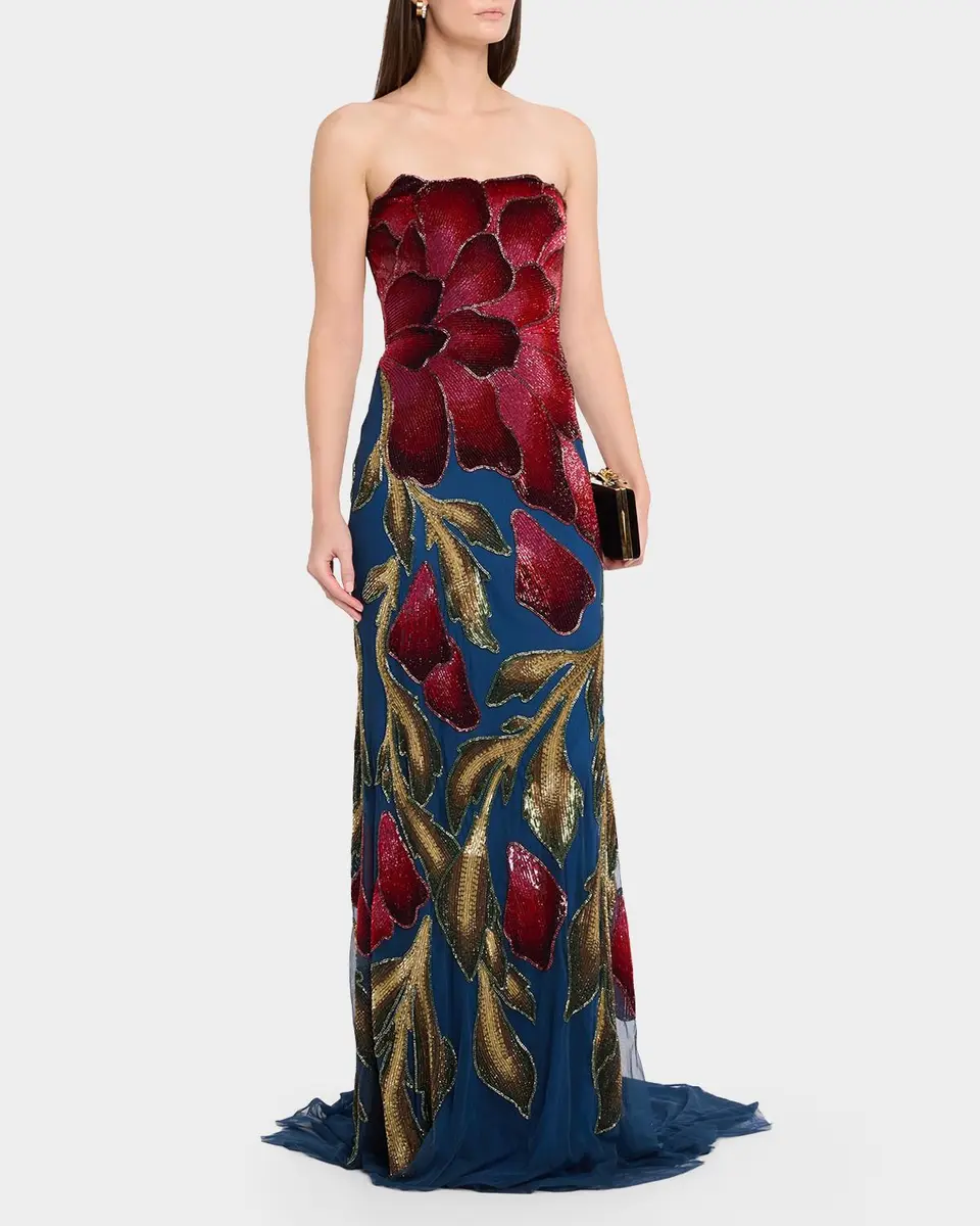 THEIA Marie Strapless Beaded Floral Gown | Thumbnail 4 THEIA Marie Strapless Beaded Floral Gown | Thumbnail 4