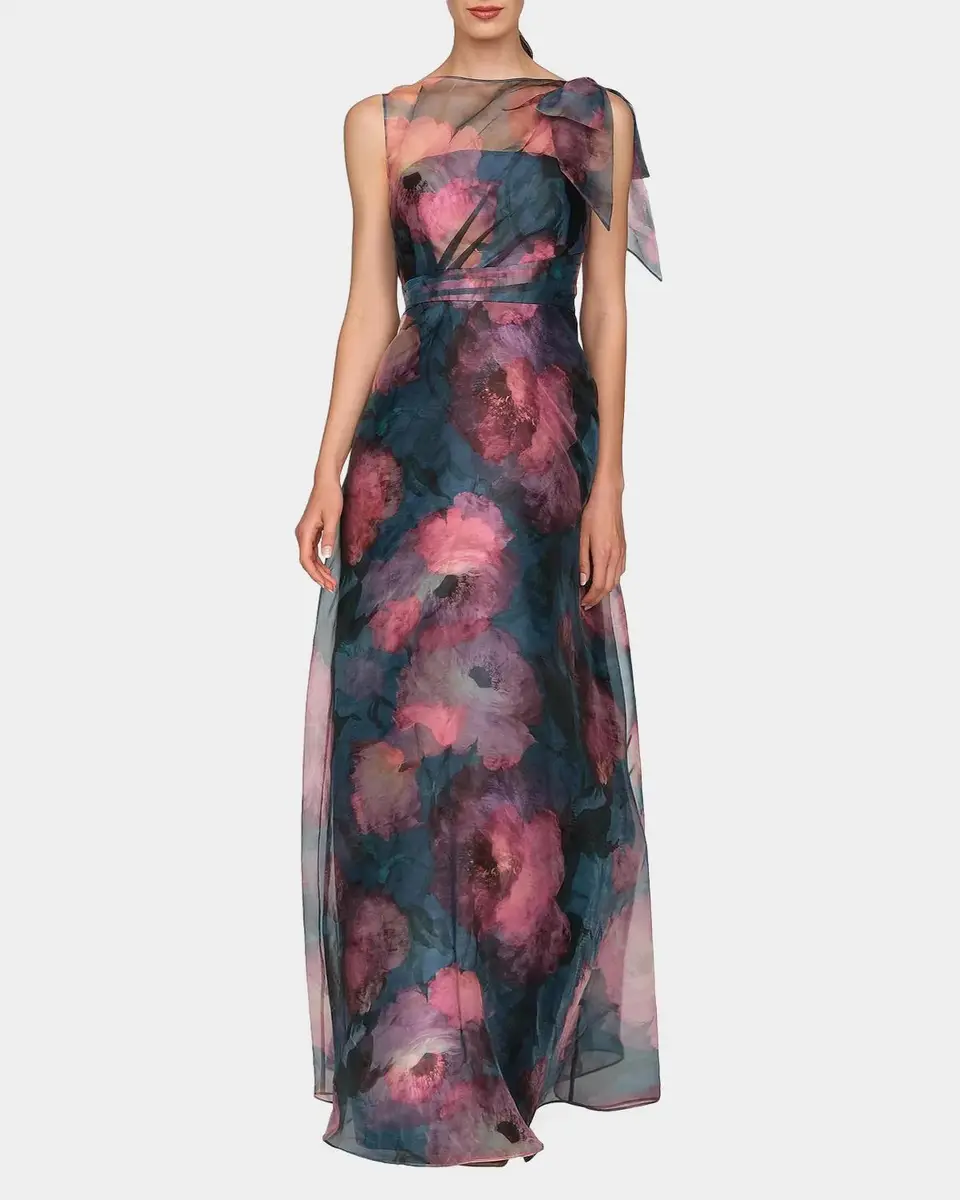 Kay Unger New York Jocelyn Poppy Print Chiffon A-Line Gown | Thumbnail 2 Kay Unger New York Jocelyn Poppy Print Chiffon A-Line Gown | Thumbnail 2