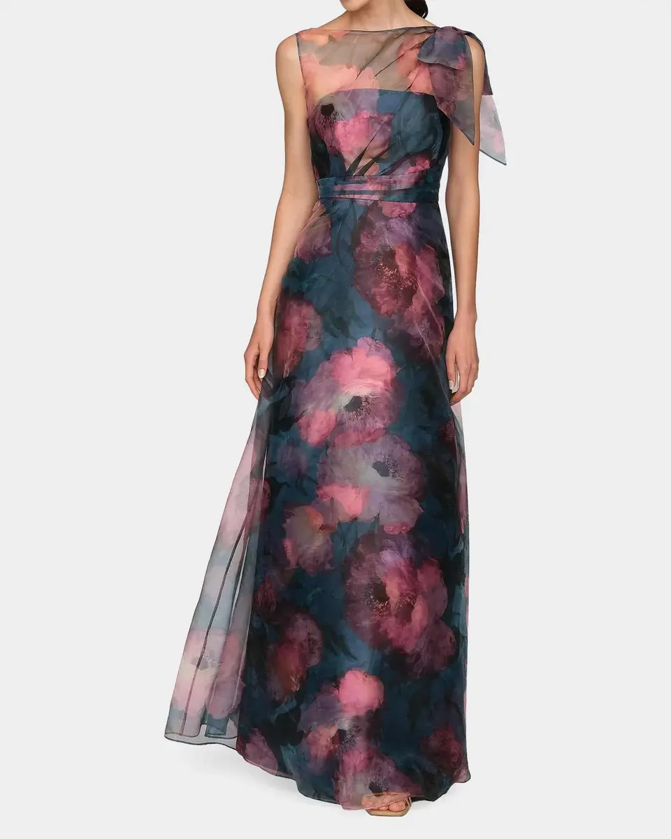 Kay Unger New York Jocelyn Poppy Print Chiffon A-Line Gown | Thumbnail 4 Kay Unger New York Jocelyn Poppy Print Chiffon A-Line Gown | Thumbnail 4