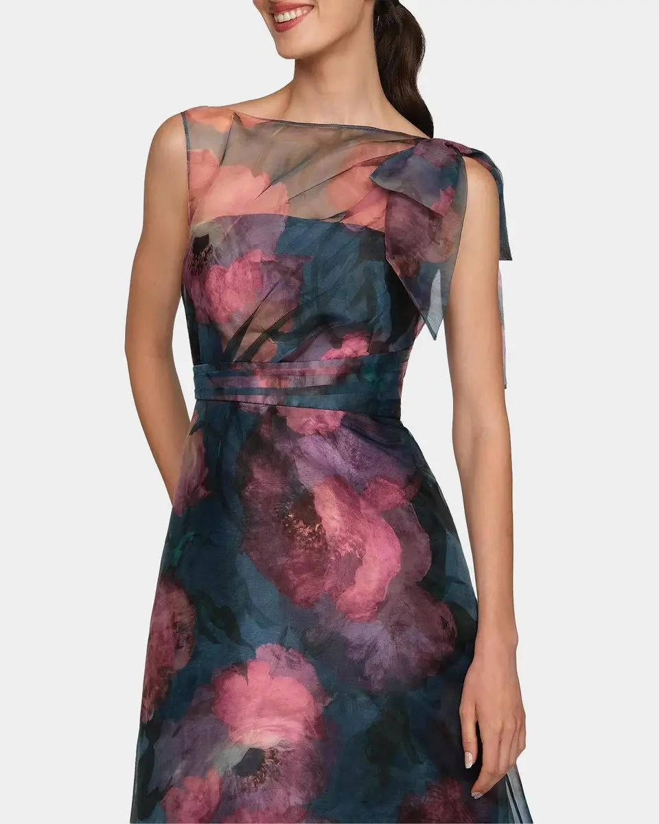 Kay Unger New York Jocelyn Poppy Print Chiffon A-Line Gown | Thumbnail 5 Kay Unger New York Jocelyn Poppy Print Chiffon A-Line Gown | Thumbnail 5
