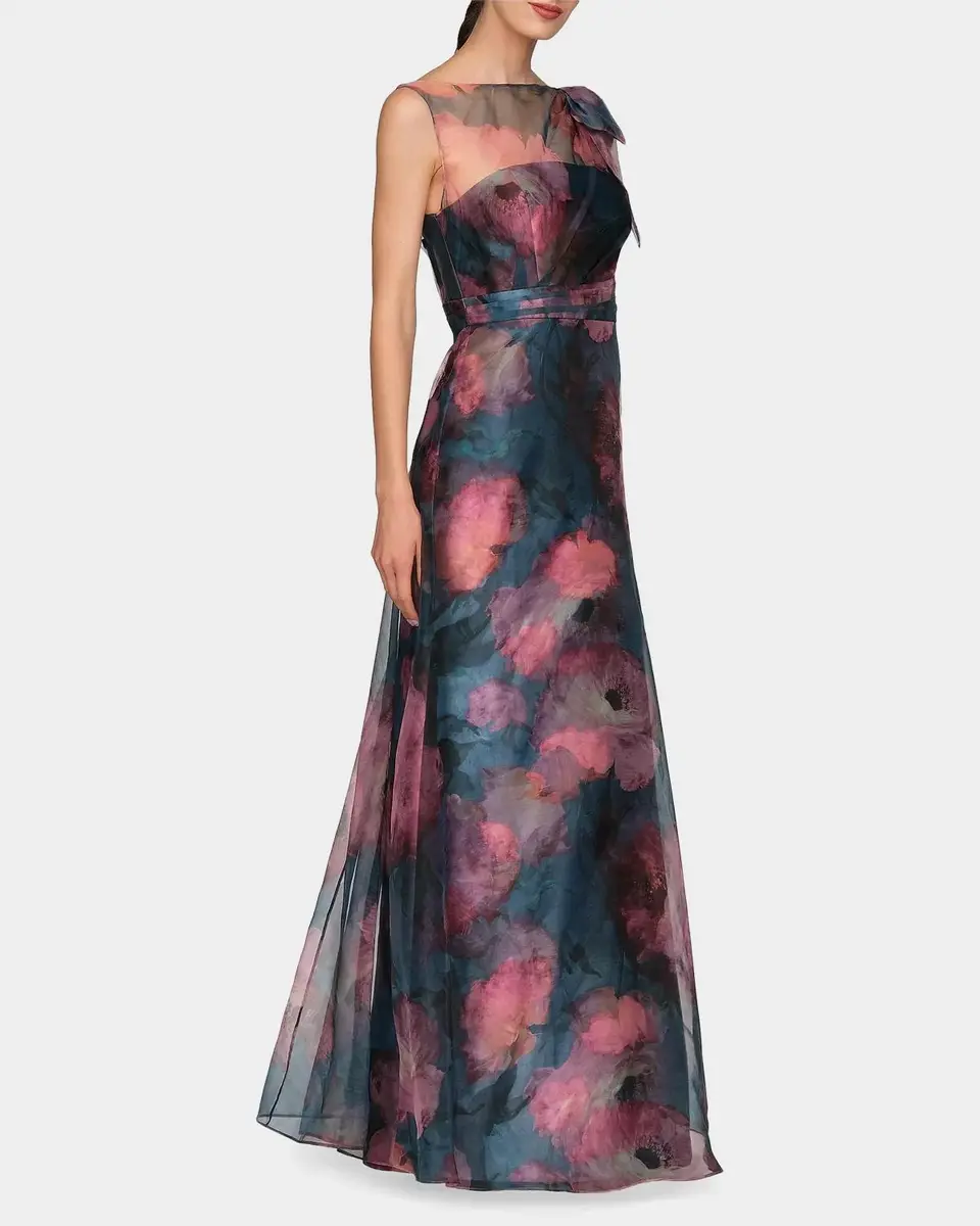 Kay Unger New York Jocelyn Poppy Print Chiffon A-Line Gown | Thumbnail 6 Kay Unger New York Jocelyn Poppy Print Chiffon A-Line Gown | Thumbnail 6