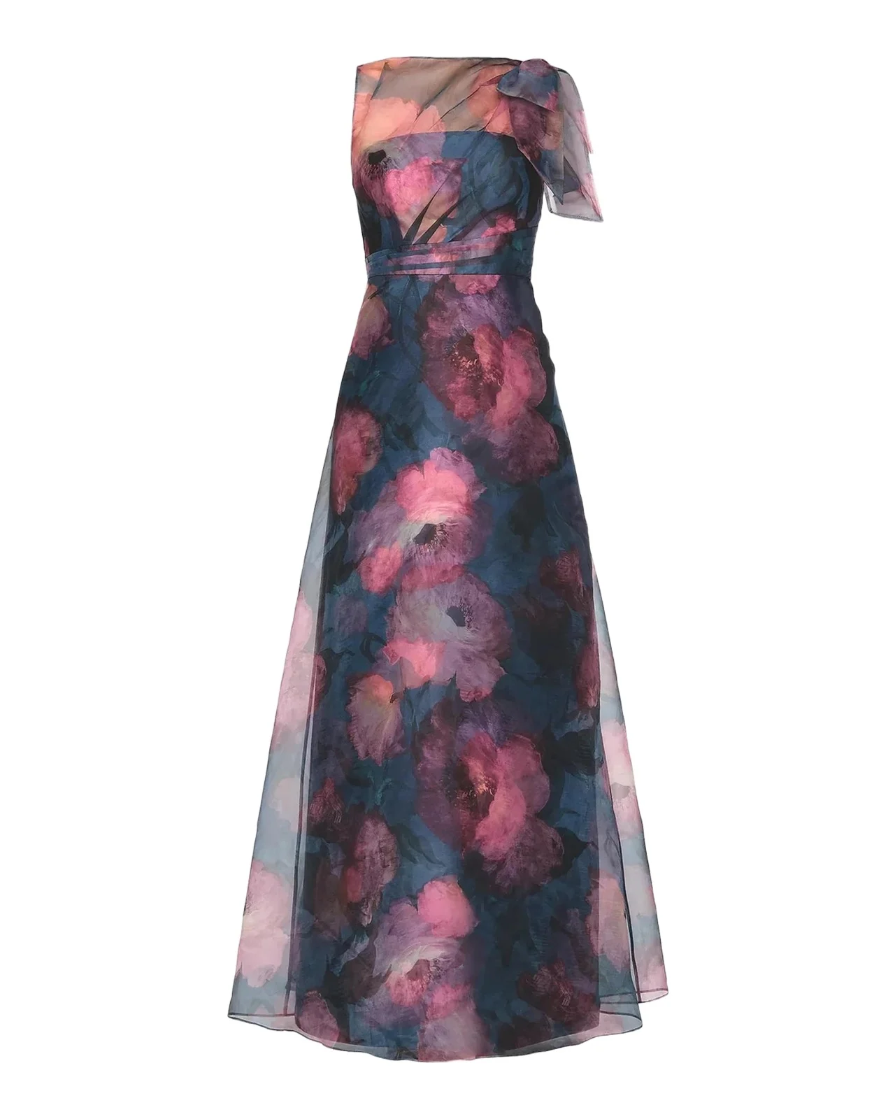 Kay Unger New York Jocelyn Poppy Print Chiffon A-Line Gown