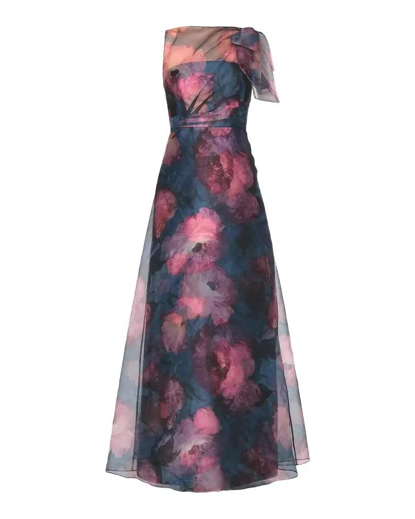 Kay Unger New York Jocelyn Poppy Print Chiffon A-Line Gown