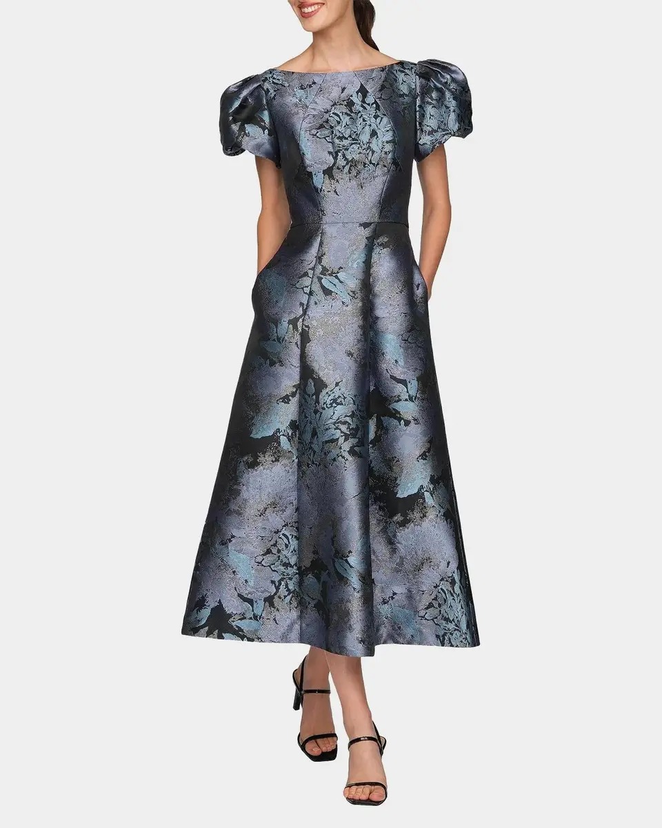 Kay Unger New York Jennifer Jacqaurd Tea-Length Cocktail Dress | Thumbnail 2 Kay Unger New York Jennifer Jacqaurd Tea-Length Cocktail Dress | Thumbnail 2
