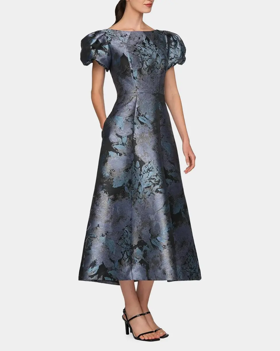 Kay Unger New York Jennifer Jacqaurd Tea-Length Cocktail Dress | Thumbnail 4 Kay Unger New York Jennifer Jacqaurd Tea-Length Cocktail Dress | Thumbnail 4