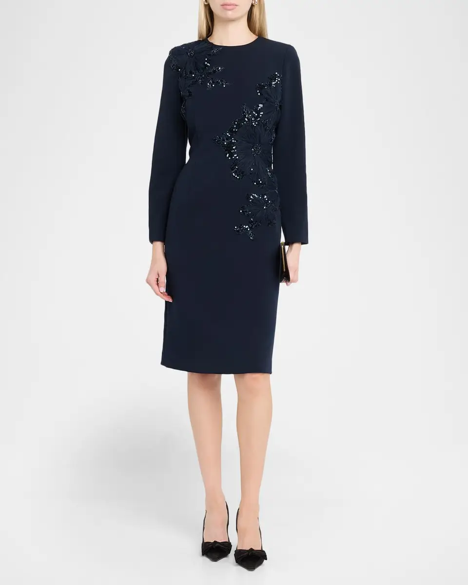 Rickie Freeman for Teri Jon Sequin Floral Applique Crepe Dress | Thumbnail 2 Rickie Freeman for Teri Jon Sequin Floral Applique Crepe Dress | Thumbnail 2