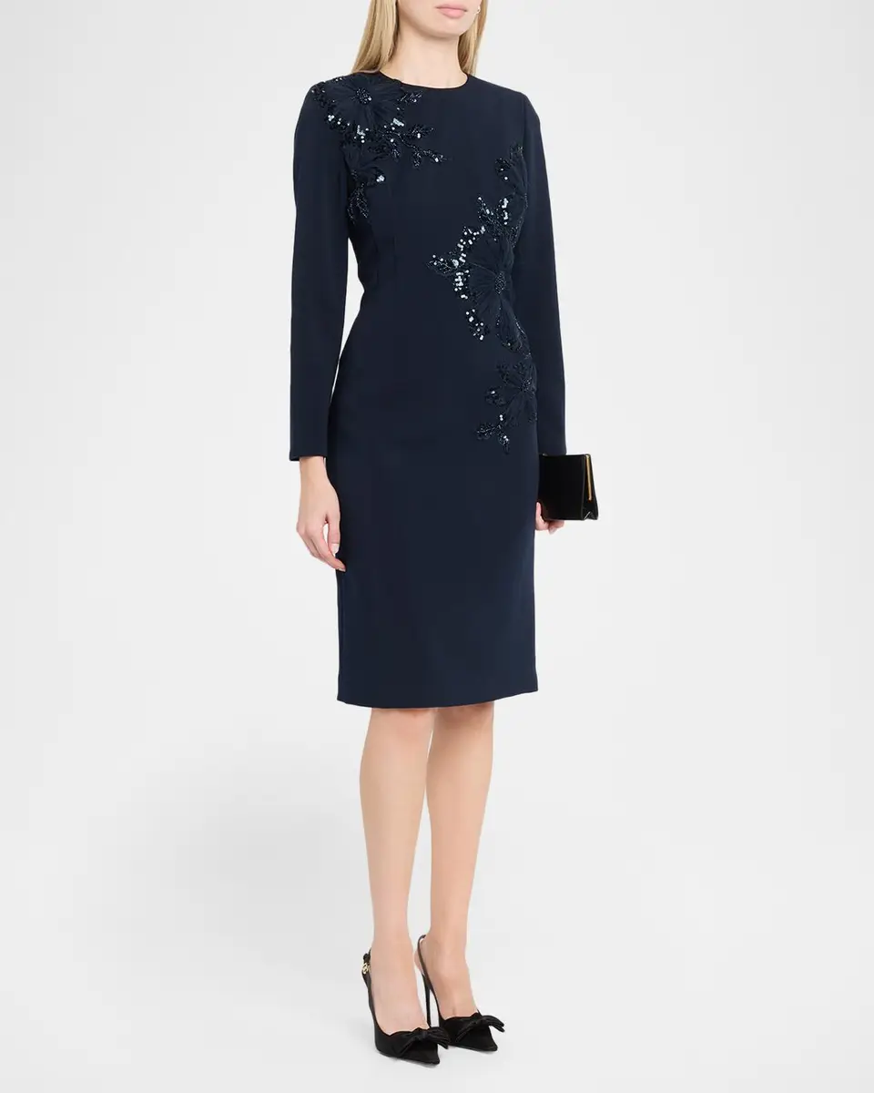 Rickie Freeman for Teri Jon Sequin Floral Applique Crepe Dress | Thumbnail 4 Rickie Freeman for Teri Jon Sequin Floral Applique Crepe Dress | Thumbnail 4