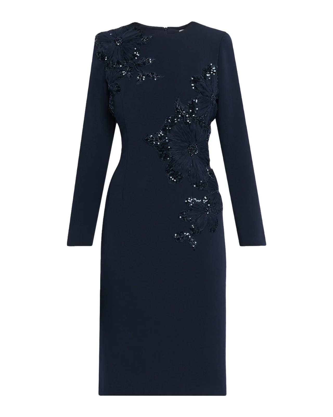 Sequin Floral Applique Crepe Dress Sequin Floral Applique Crepe Dress