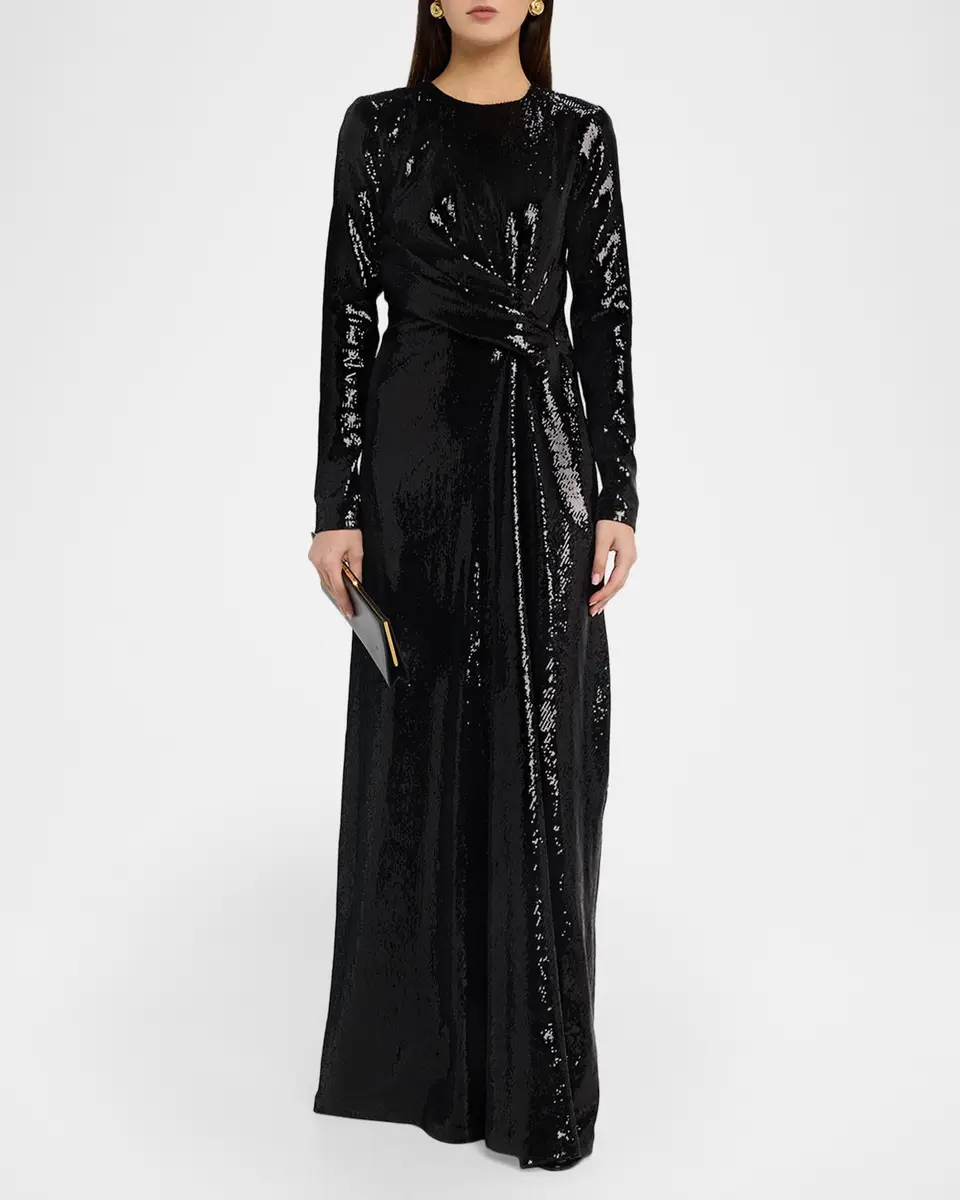 Kate Barton Kate Draped Sequin Column Gown | Thumbnail 2 Kate Barton Kate Draped Sequin Column Gown | Thumbnail 2