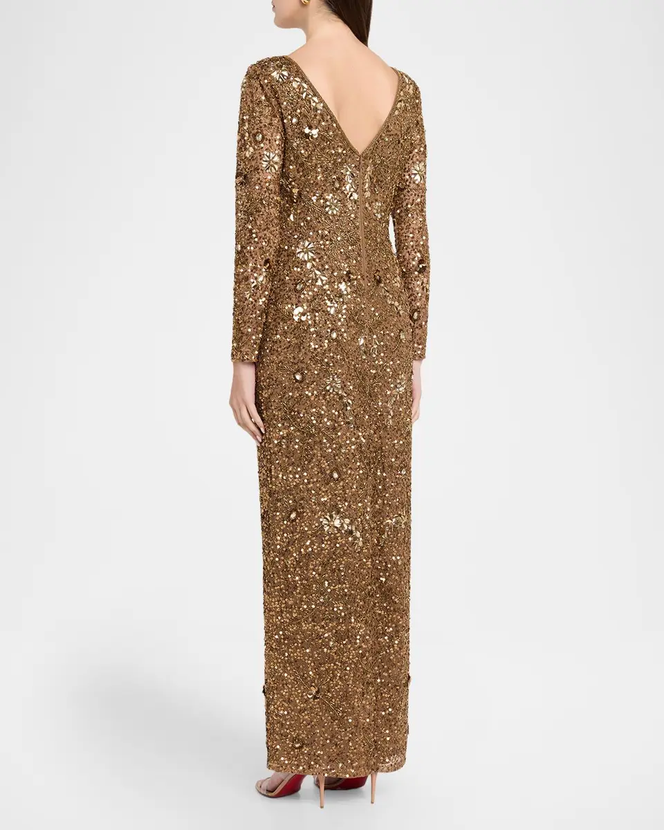 Aidan Mattox Beaded Mesh-Inset Column Gown | Thumbnail 3 Aidan Mattox Beaded Mesh-Inset Column Gown | Thumbnail 3