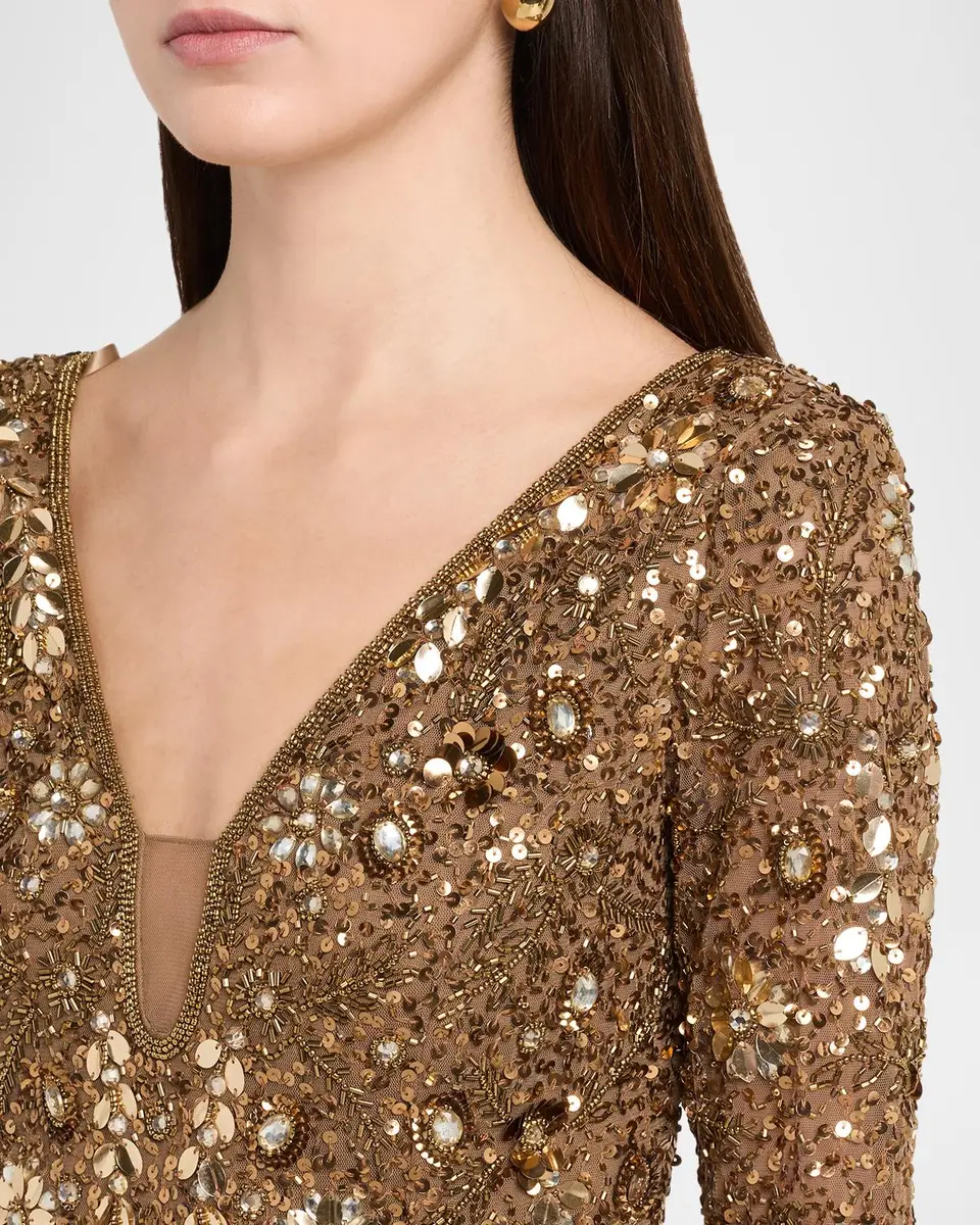 Aidan Mattox Beaded Mesh-Inset Column Gown | Thumbnail 5 Aidan Mattox Beaded Mesh-Inset Column Gown | Thumbnail 5