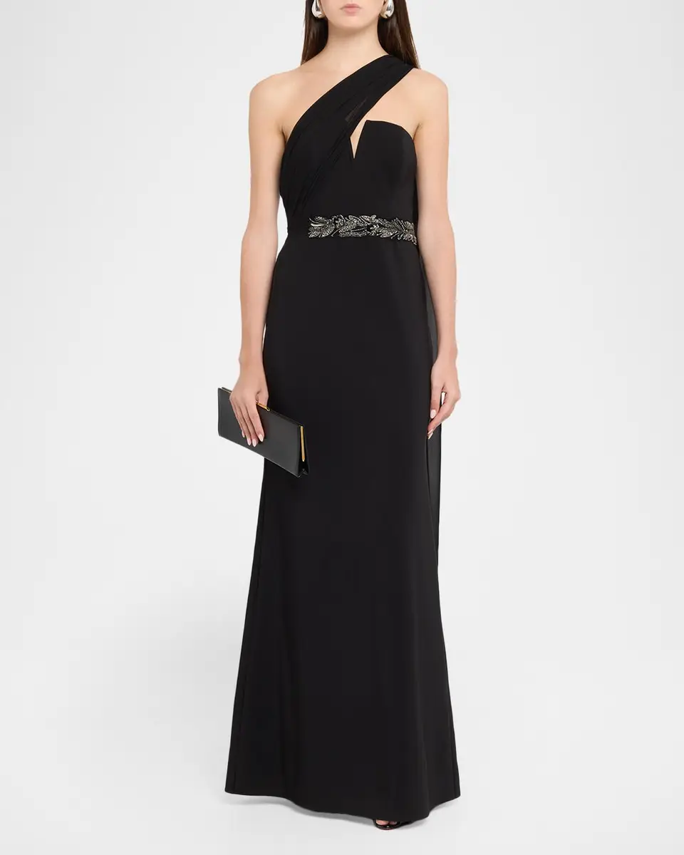 Aidan Mattox Draped One-Shoulder Stretch Crepe Gown | Thumbnail 2