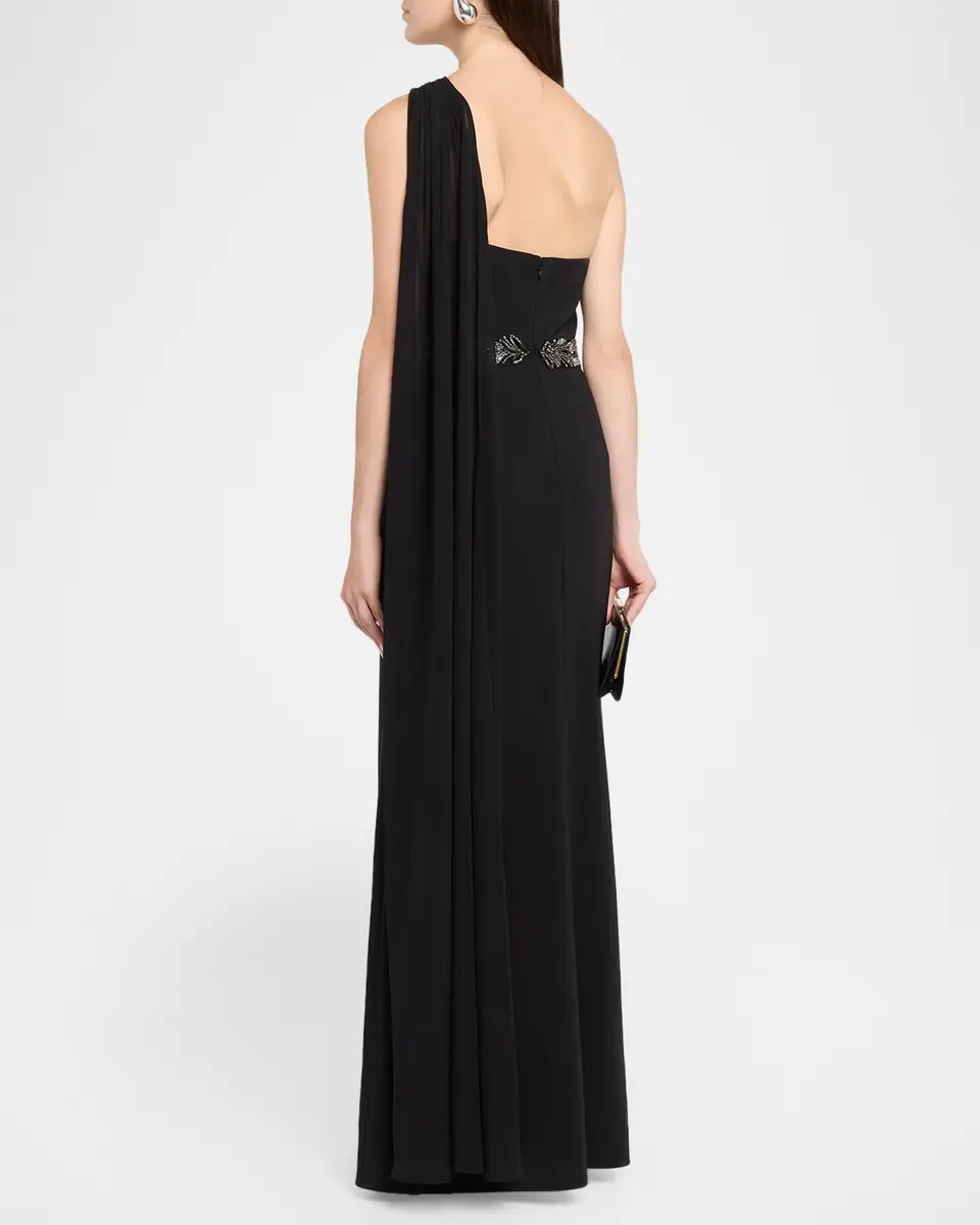 Aidan Mattox Draped One-Shoulder Stretch Crepe Gown | Thumbnail 3