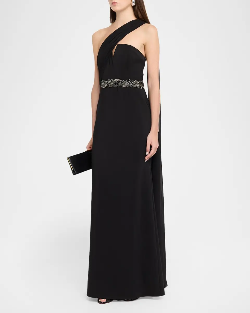 Aidan Mattox Draped One-Shoulder Stretch Crepe Gown | Thumbnail 4