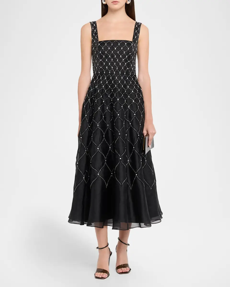 Aidan Mattox Sleeveless Square-Neck Beaded Midi Dress | Thumbnail 2 Aidan Mattox Sleeveless Square-Neck Beaded Midi Dress | Thumbnail 2