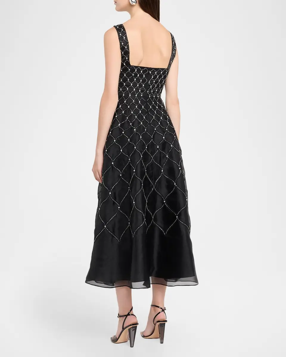 Aidan Mattox Sleeveless Square-Neck Beaded Midi Dress | Thumbnail 3 Aidan Mattox Sleeveless Square-Neck Beaded Midi Dress | Thumbnail 3