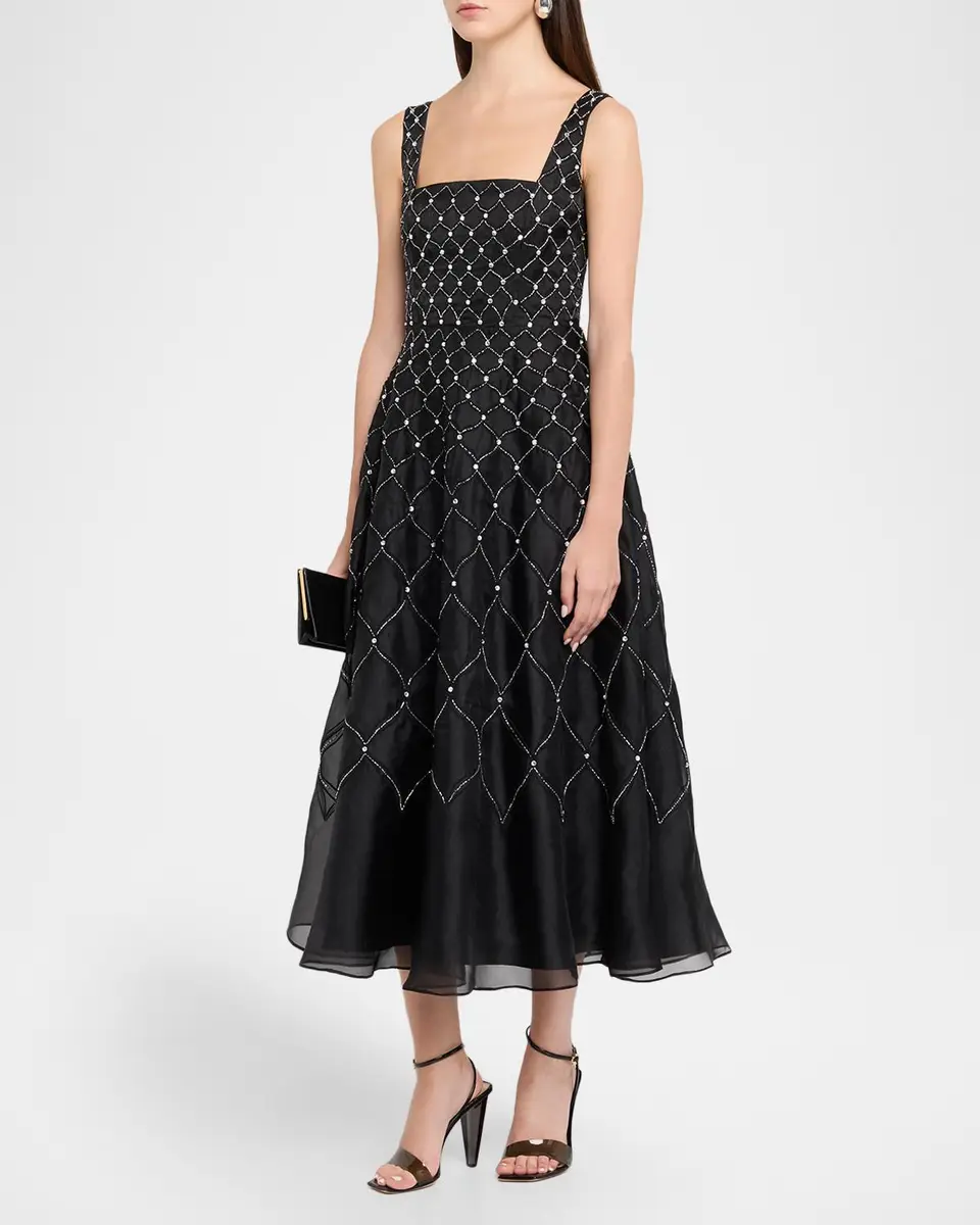 Aidan Mattox Sleeveless Square-Neck Beaded Midi Dress | Thumbnail 4 Aidan Mattox Sleeveless Square-Neck Beaded Midi Dress | Thumbnail 4