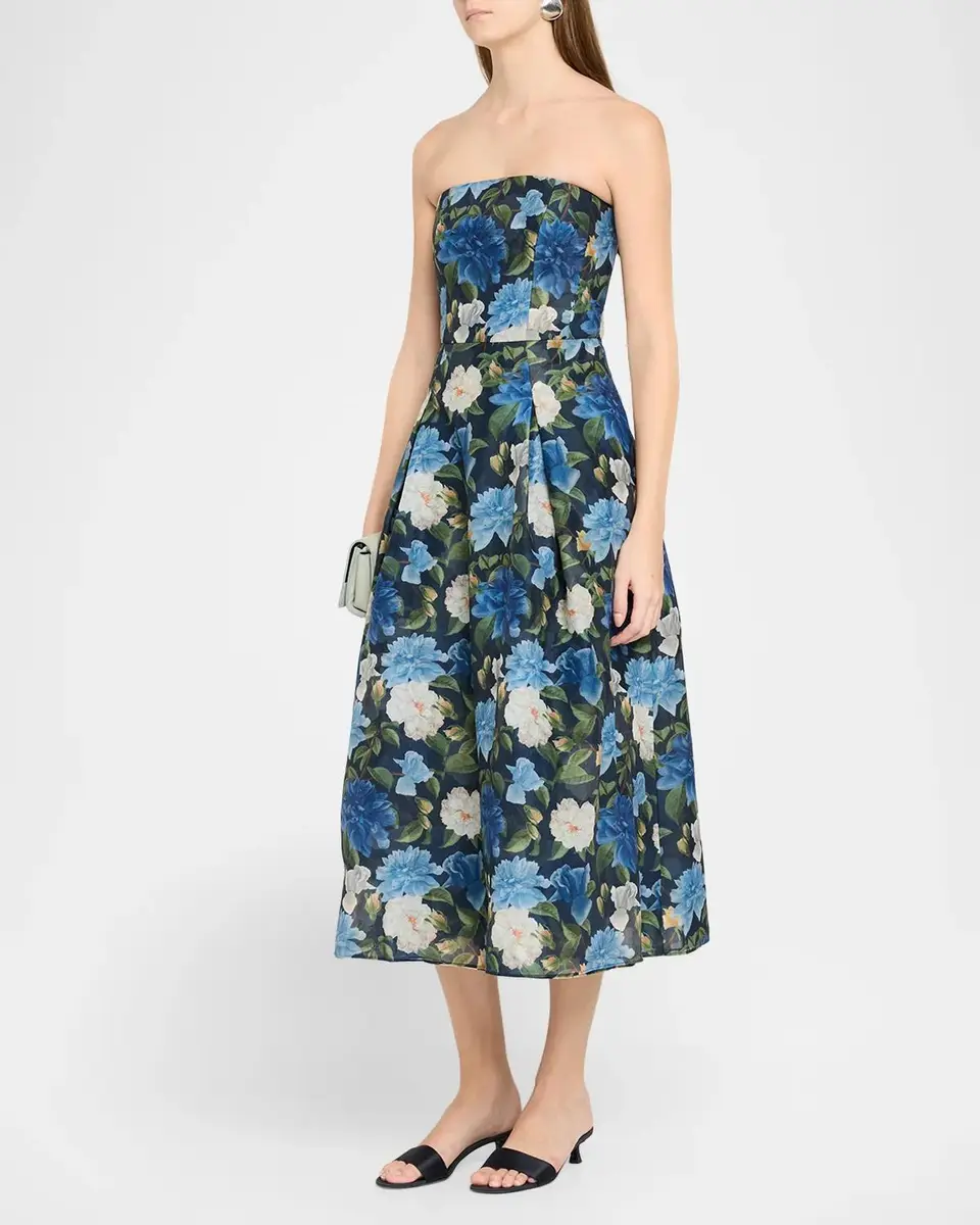 SACHIN & BABI Shay Strapless Floral Organza Midi Dress | Thumbnail 4