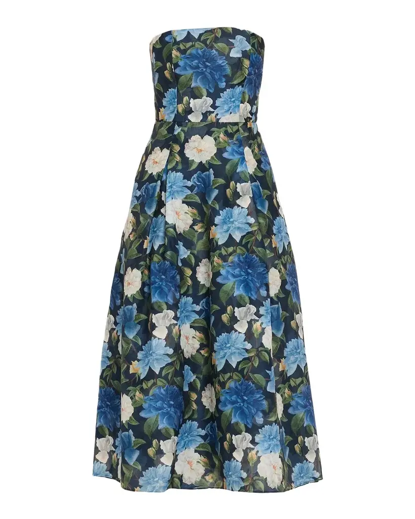 SACHIN & BABI Shay Strapless Floral Organza Midi Dress