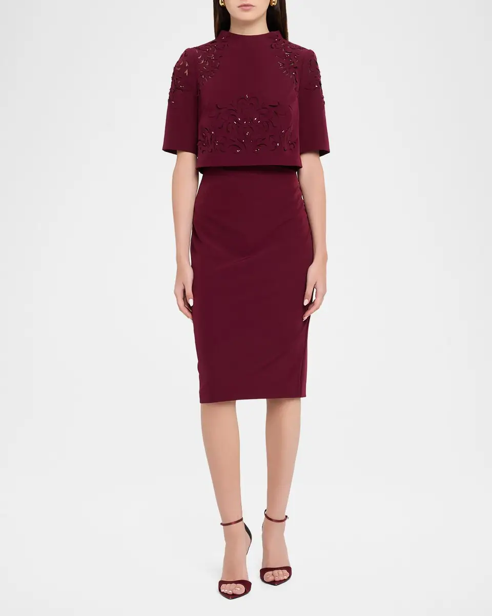 Aidan Mattox Layered Stretch Crepe Bodycon Midi Dress | Thumbnail 2