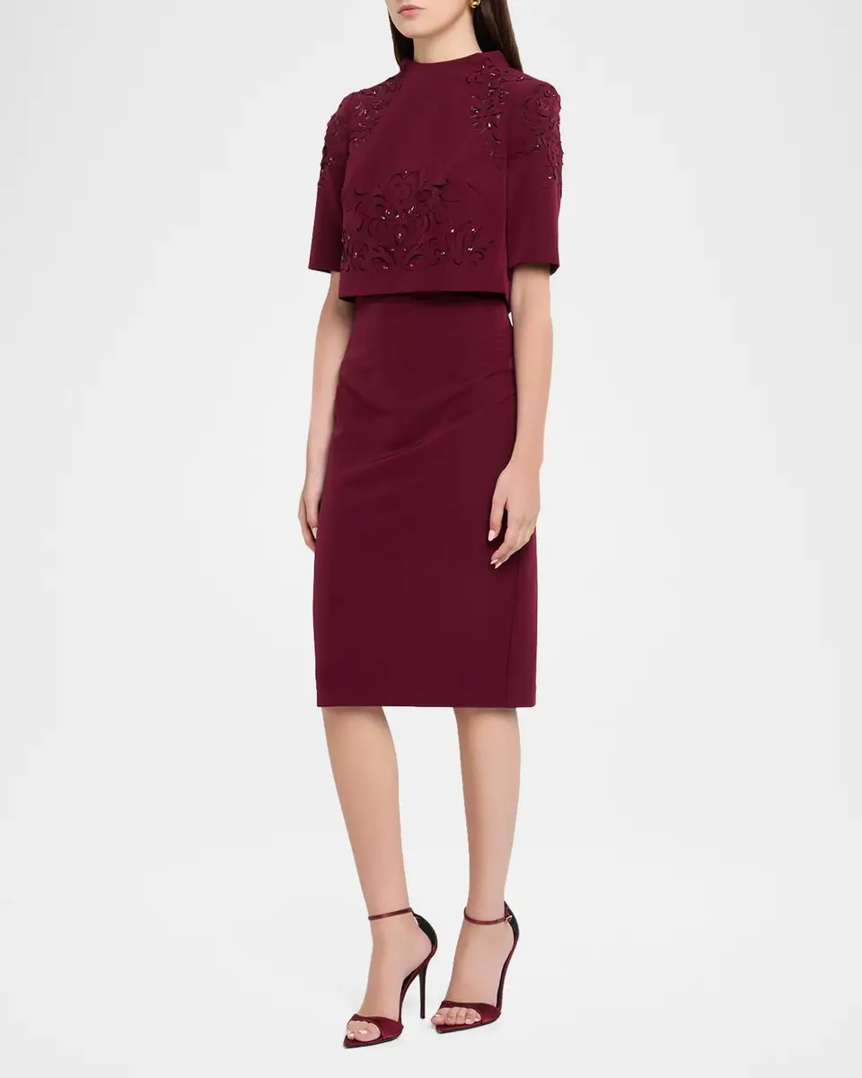 Aidan Mattox Layered Stretch Crepe Bodycon Midi Dress | Thumbnail 4