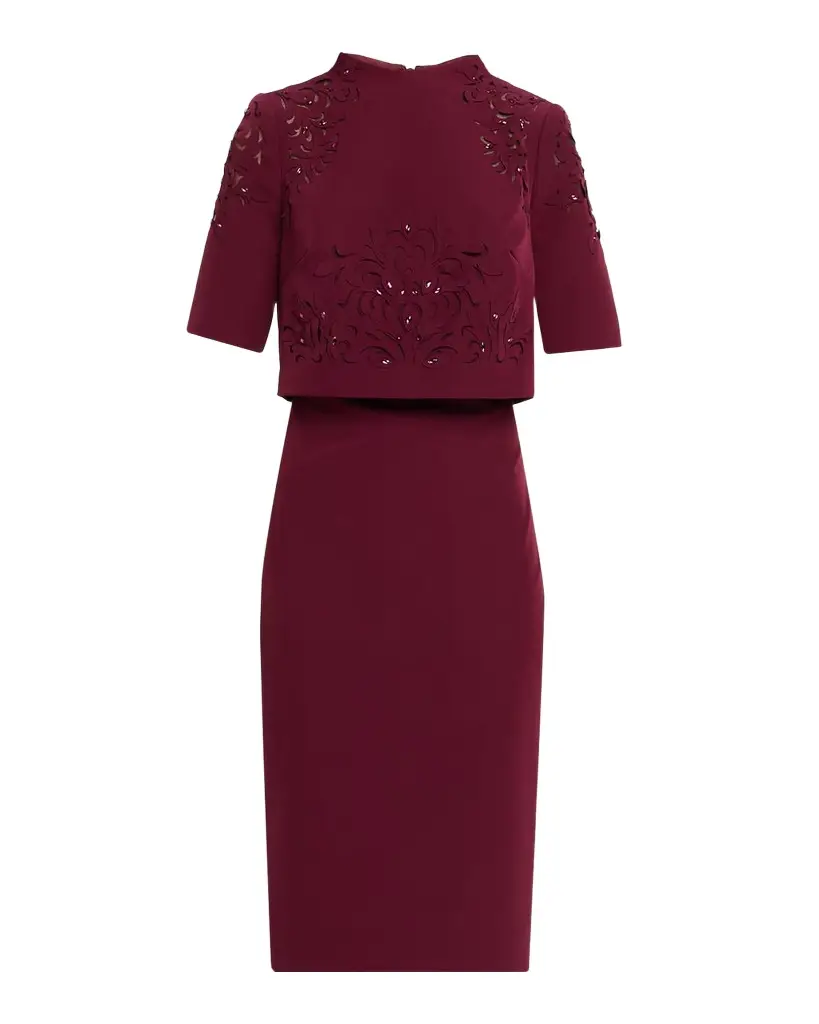 Aidan Mattox Layered Stretch Crepe Bodycon Midi Dress