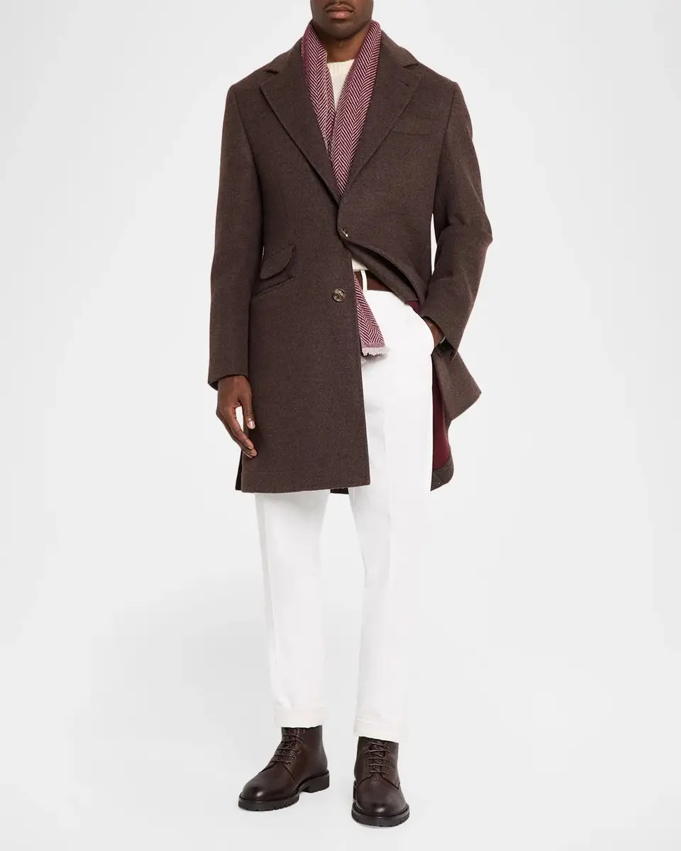 Brunello Cucinelli Men's Cashmere Herringbone Scarf | Thumbnail 2 Brunello Cucinelli Men's Cashmere Herringbone Scarf | Thumbnail 2