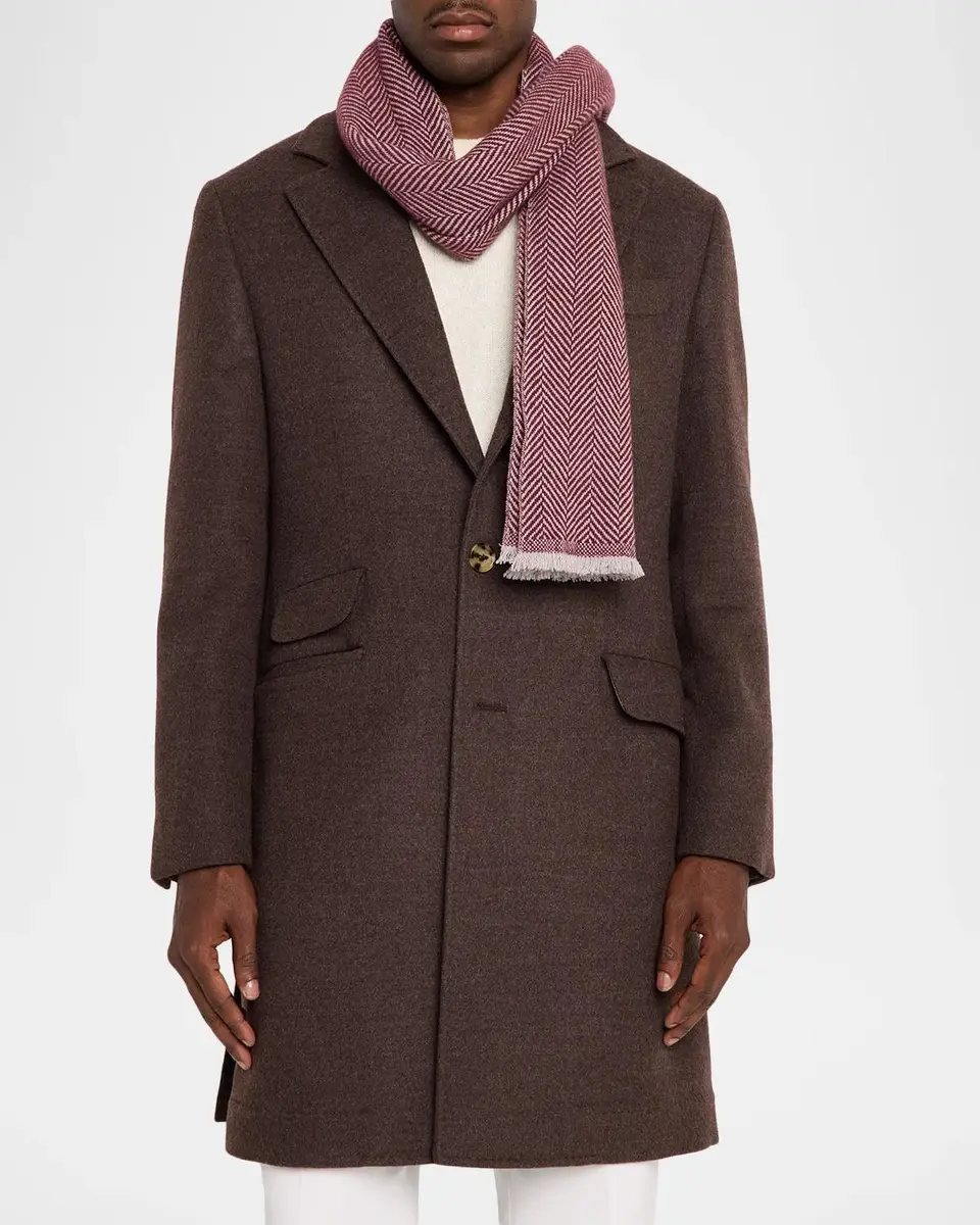 Brunello Cucinelli Men's Cashmere Herringbone Scarf | Thumbnail 3 Brunello Cucinelli Men's Cashmere Herringbone Scarf | Thumbnail 3