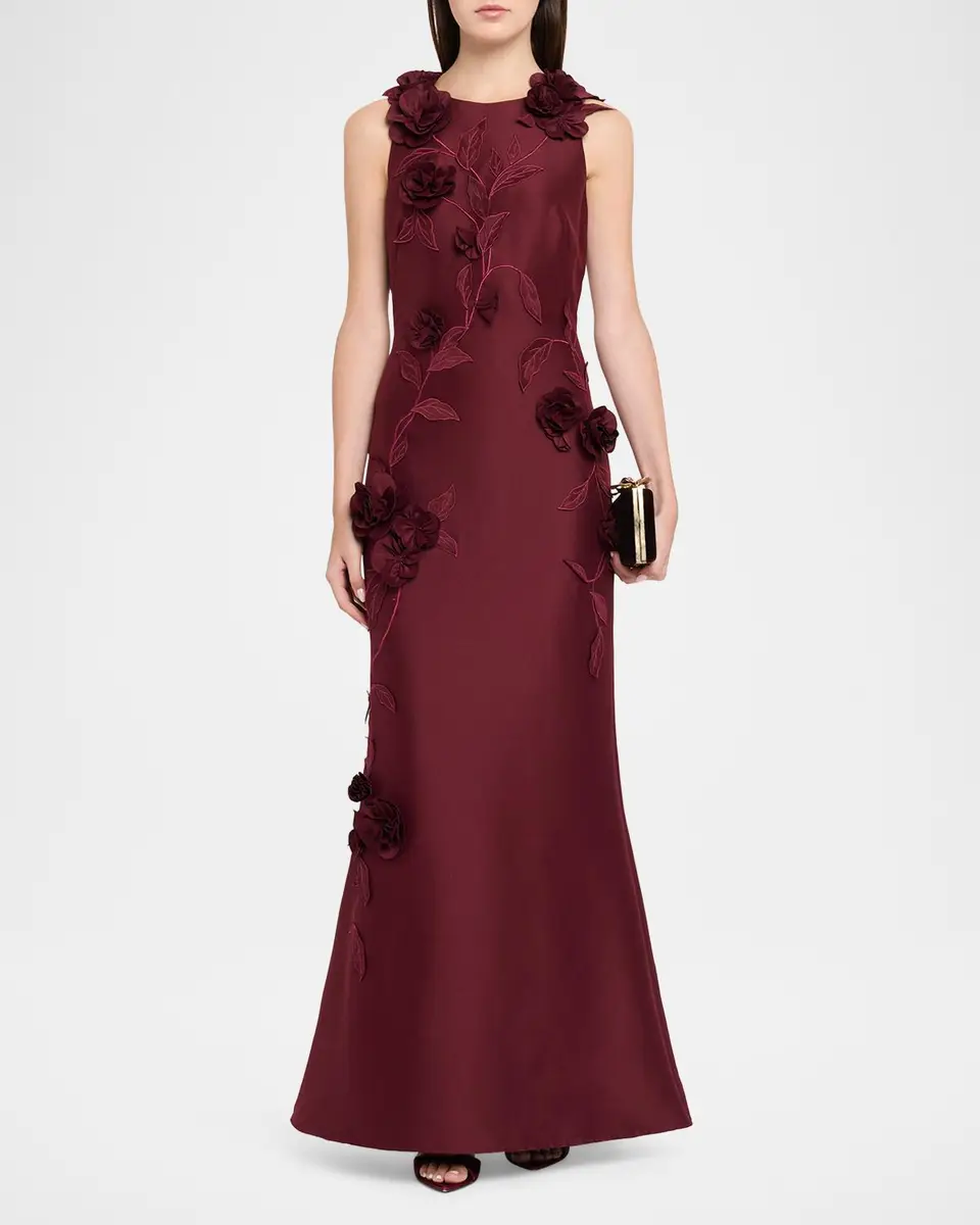 Aidan Mattox Floral Applique Stretch Mikado Gown | Thumbnail 2 Aidan Mattox Floral Applique Stretch Mikado Gown | Thumbnail 2
