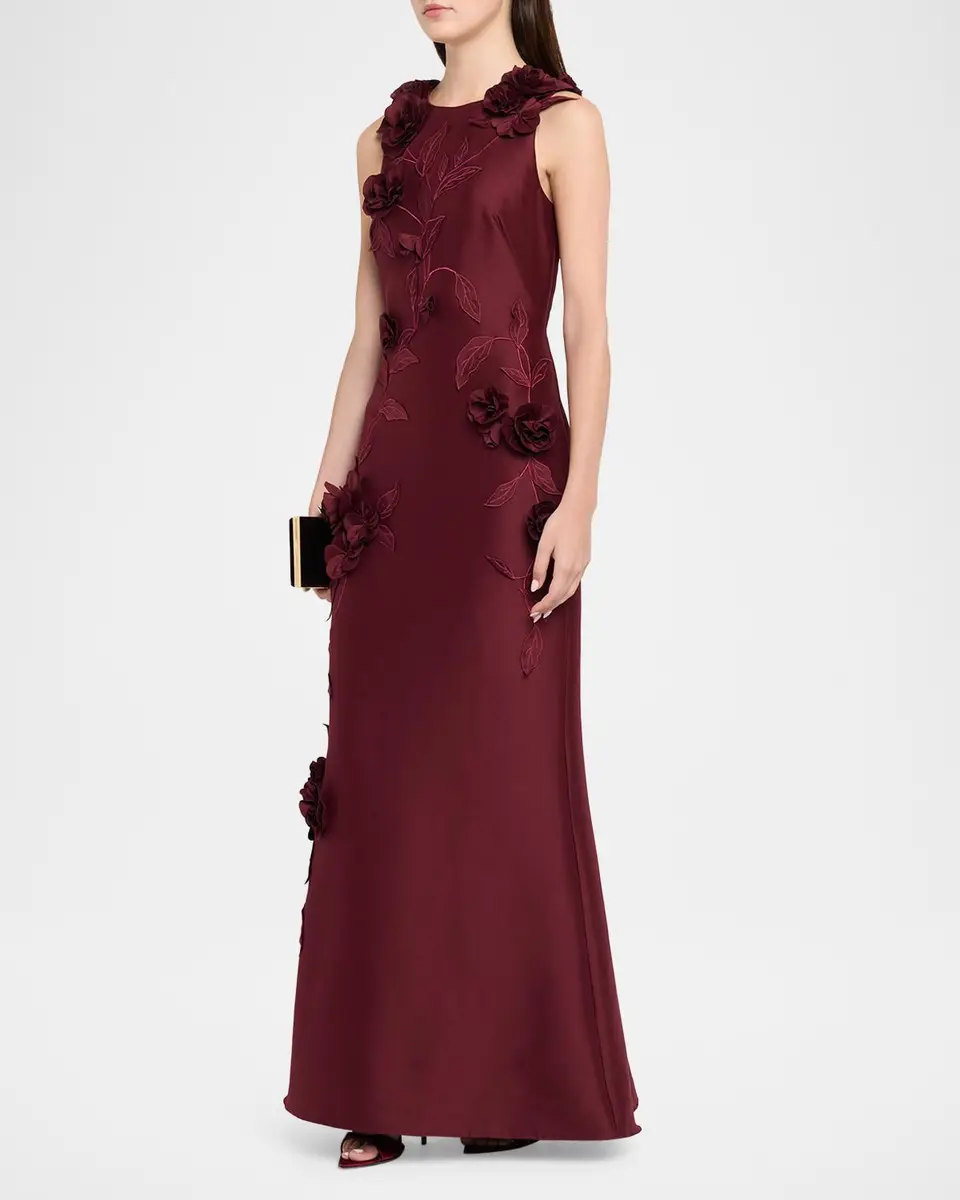 Aidan Mattox Floral Applique Stretch Mikado Gown | Thumbnail 4 Aidan Mattox Floral Applique Stretch Mikado Gown | Thumbnail 4