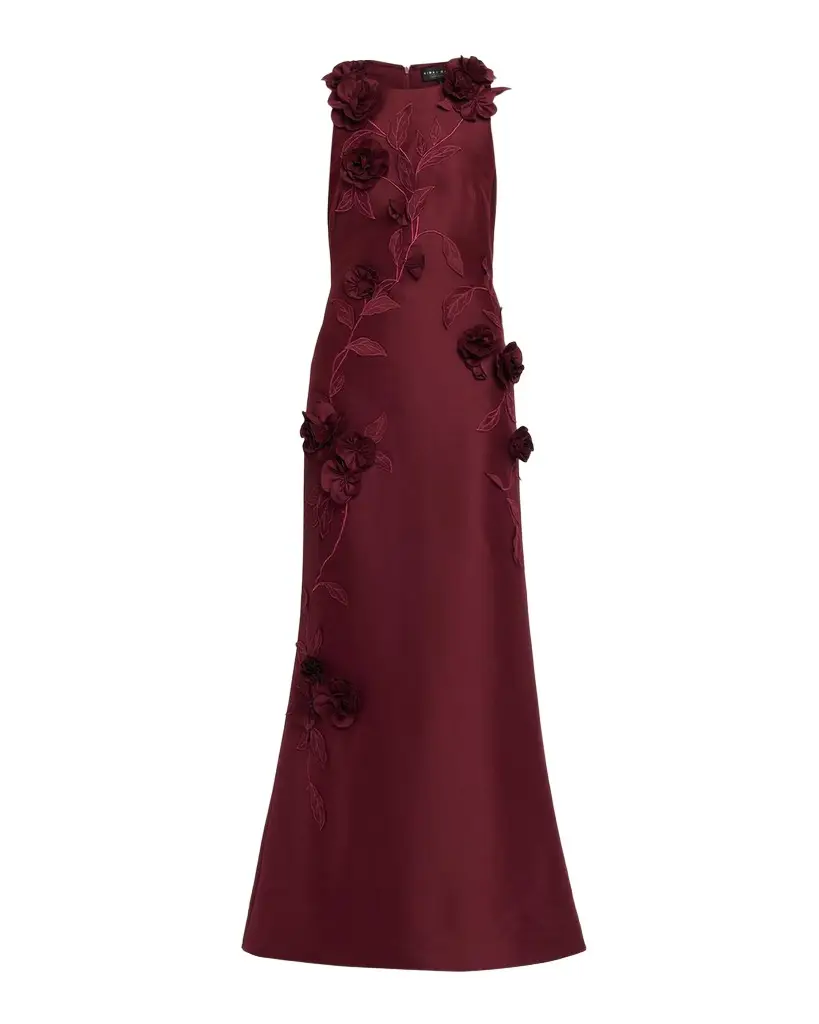 Aidan Mattox Floral Applique Stretch Mikado Gown