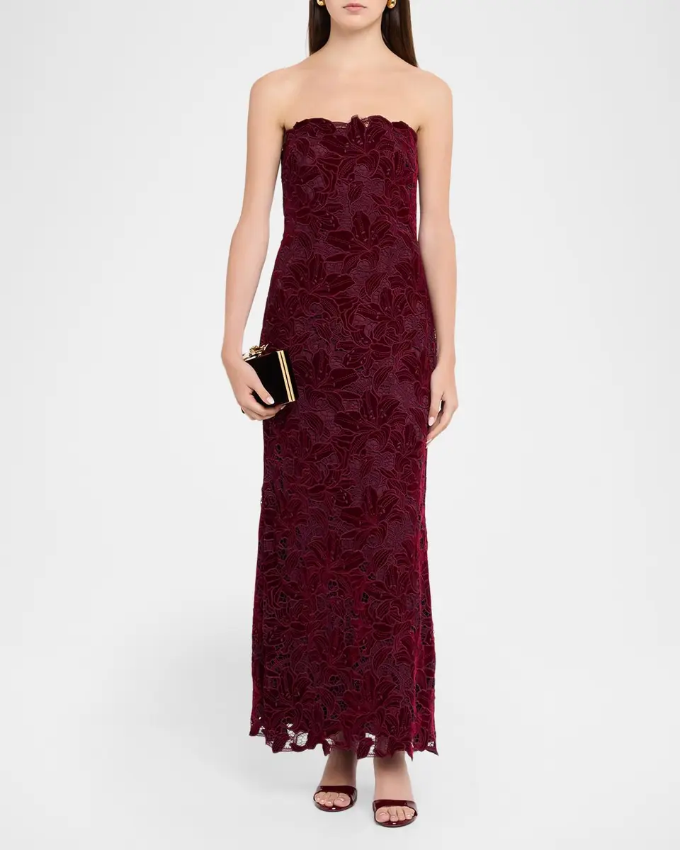 Aidan Mattox Strapless Floral Velvet Lace Gown | Thumbnail 2 Aidan Mattox Strapless Floral Velvet Lace Gown | Thumbnail 2