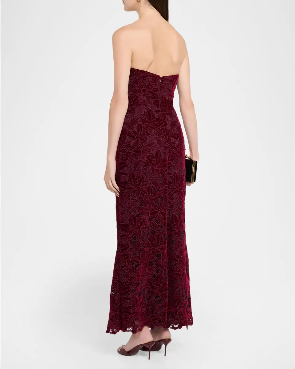Aidan Mattox Strapless Floral Velvet Lace Gown | Thumbnail 3 Aidan Mattox Strapless Floral Velvet Lace Gown | Thumbnail 3