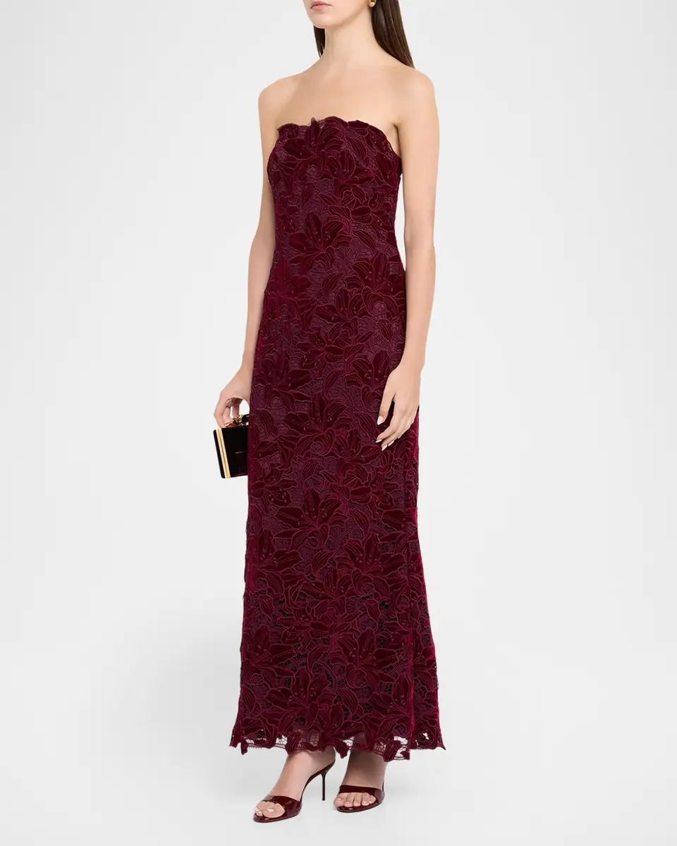 Aidan Mattox Strapless Floral Velvet Lace Gown | Thumbnail 4 Aidan Mattox Strapless Floral Velvet Lace Gown | Thumbnail 4