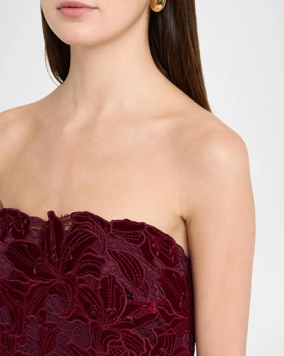 Aidan Mattox Strapless Floral Velvet Lace Gown | Thumbnail 5 Aidan Mattox Strapless Floral Velvet Lace Gown | Thumbnail 5