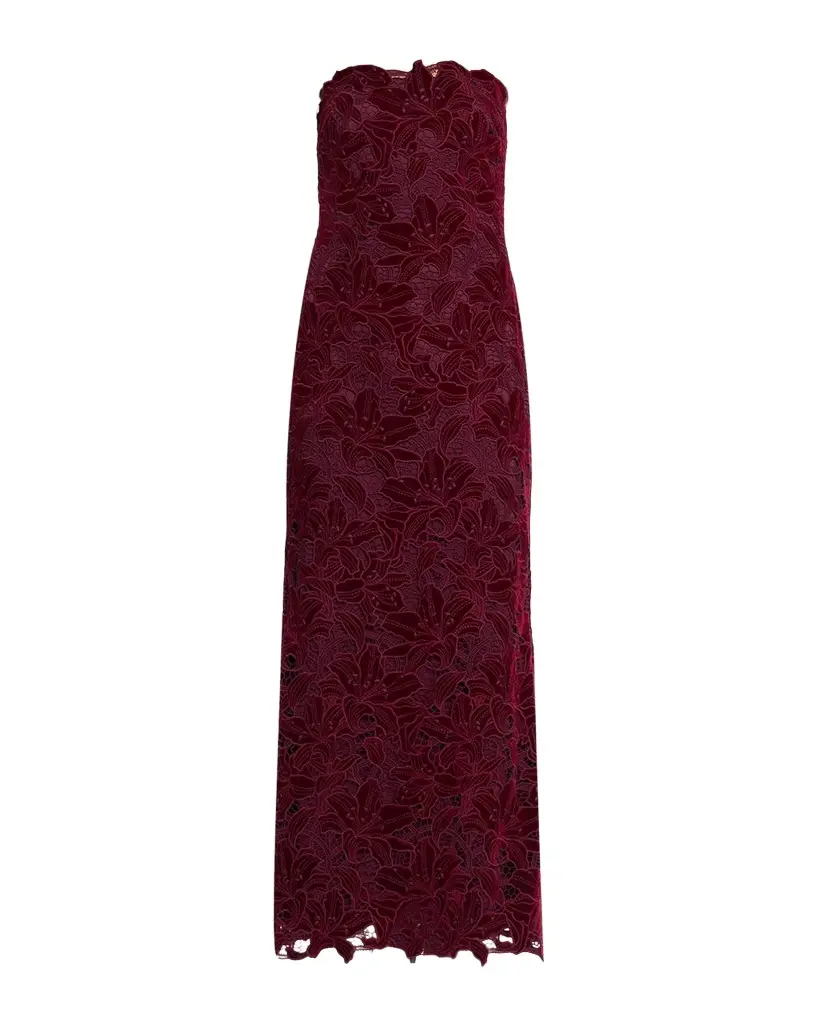 Aidan Mattox Strapless Floral Velvet Lace Gown