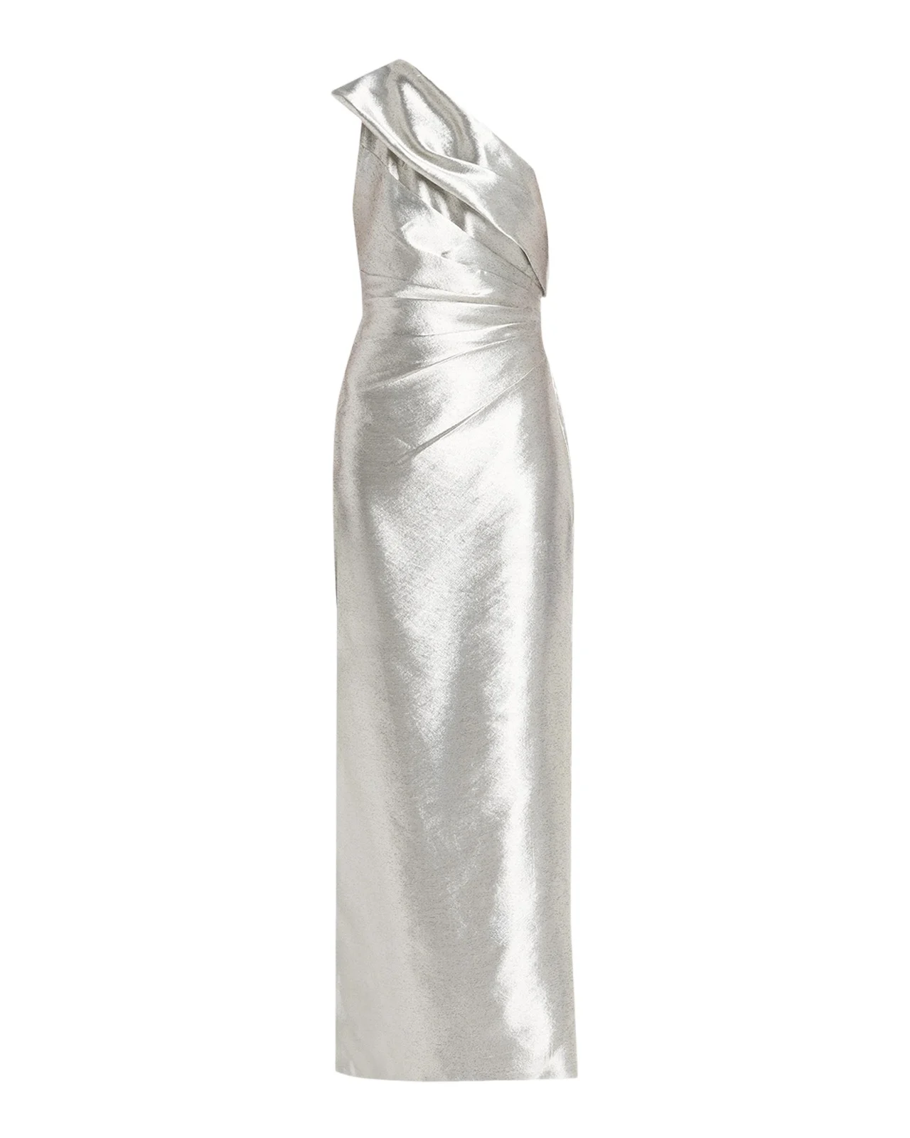 Pleated One-Shoulder Metallic Jacquard Gown Pleated One-Shoulder Metallic Jacquard Gown