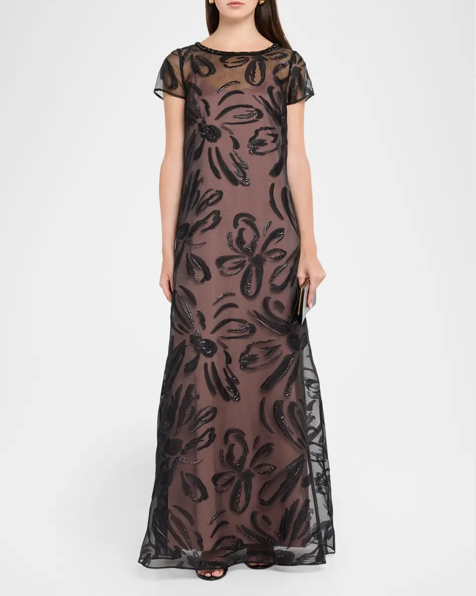 Aidan Mattox Metallic Floral Organza Jacquard Gown | Thumbnail 2 Aidan Mattox Metallic Floral Organza Jacquard Gown | Thumbnail 2