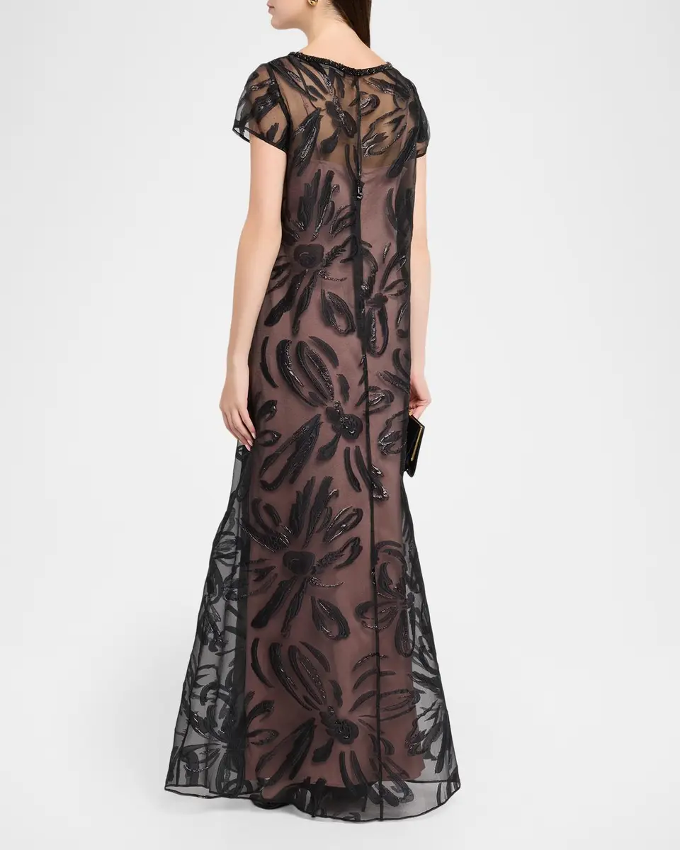 Aidan Mattox Metallic Floral Organza Jacquard Gown | Thumbnail 3 Aidan Mattox Metallic Floral Organza Jacquard Gown | Thumbnail 3