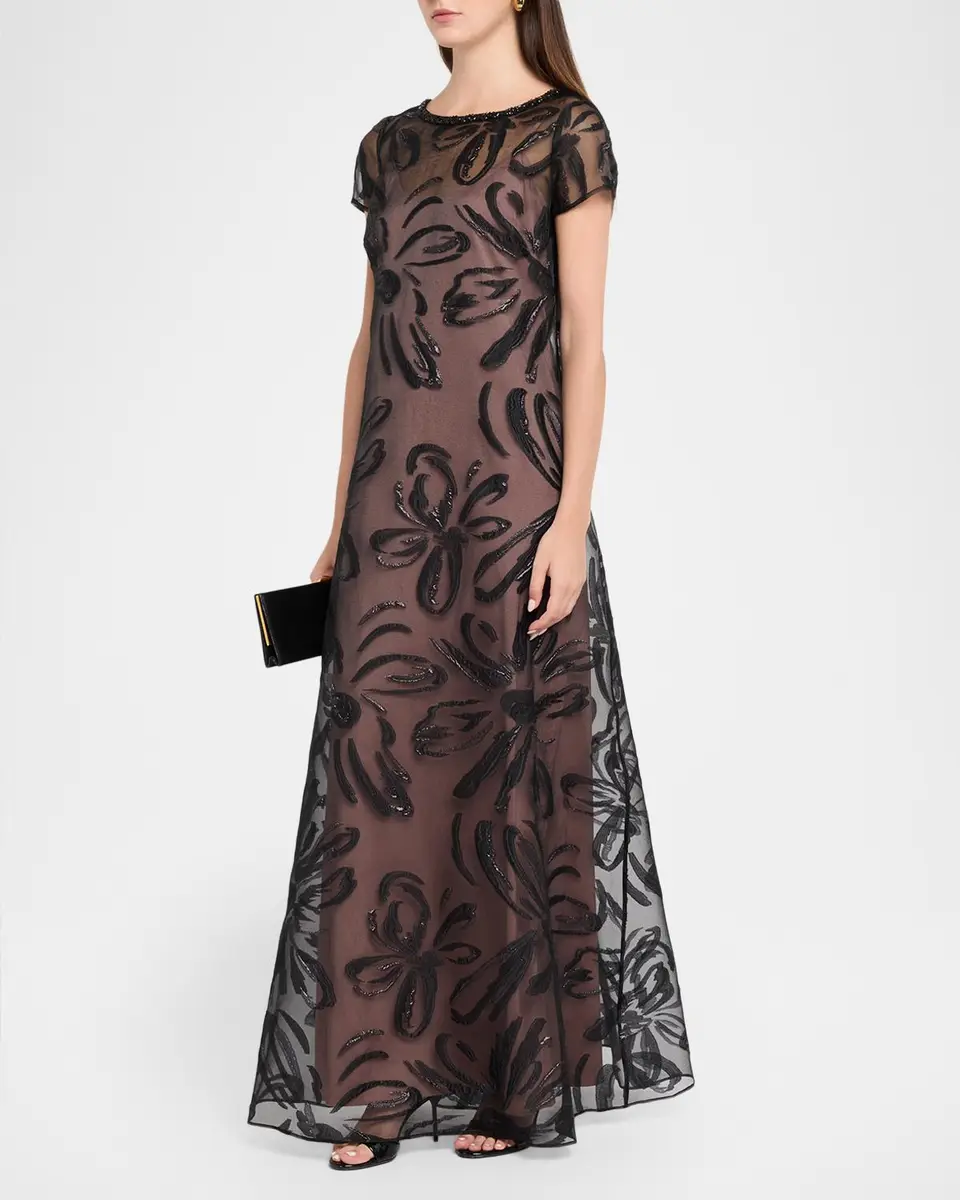 Aidan Mattox Metallic Floral Organza Jacquard Gown | Thumbnail 4 Aidan Mattox Metallic Floral Organza Jacquard Gown | Thumbnail 4