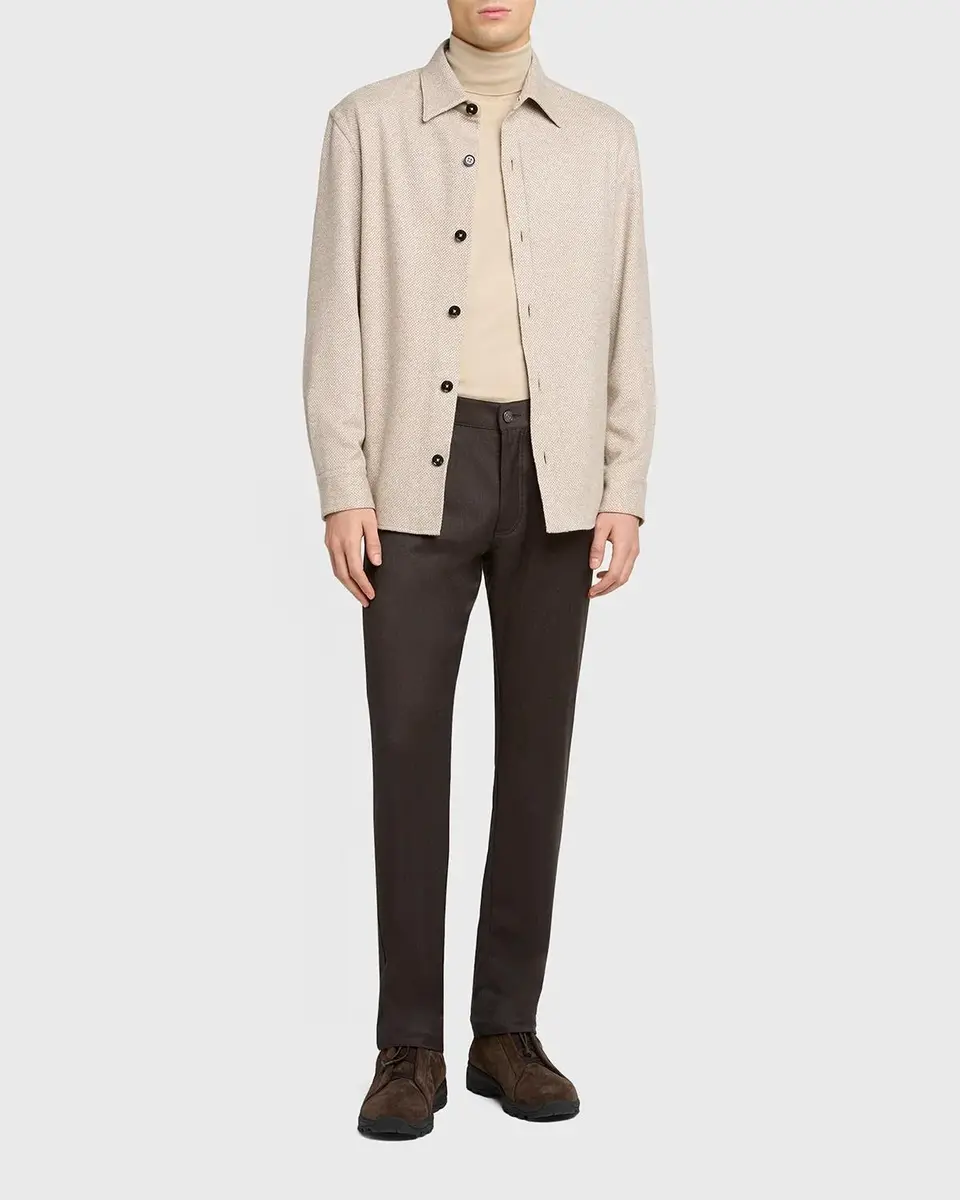 Zegna Men's Cashmere and Silk Herringbone Overshirt | Thumbnail 2 Zegna Men's Cashmere and Silk Herringbone Overshirt | Thumbnail 2