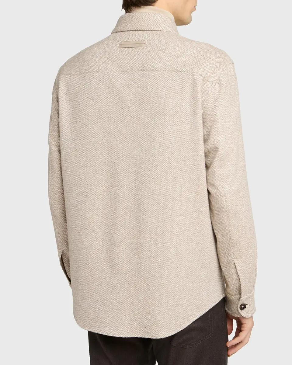 Zegna Men's Cashmere and Silk Herringbone Overshirt | Thumbnail 3 Zegna Men's Cashmere and Silk Herringbone Overshirt | Thumbnail 3