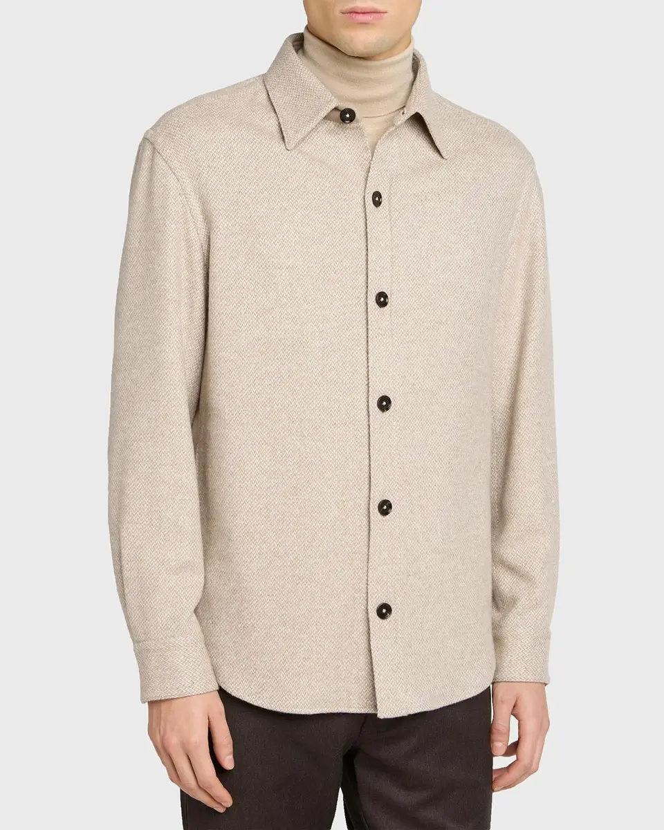 Zegna Men's Cashmere and Silk Herringbone Overshirt | Thumbnail 4 Zegna Men's Cashmere and Silk Herringbone Overshirt | Thumbnail 4