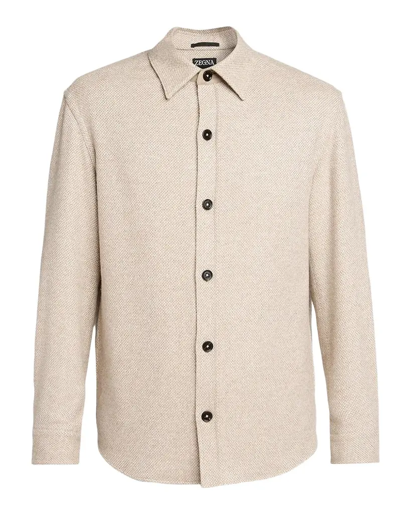 Zegna Men's Cashmere and Silk Herringbone Overshirt