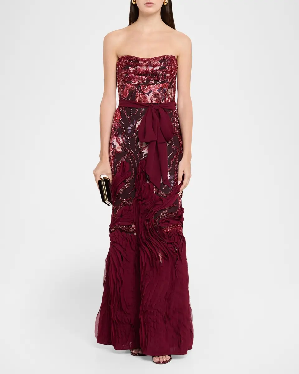 Aidan Mattox Strapless Beaded 3D-Embroidered Gown | Thumbnail 2 Aidan Mattox Strapless Beaded 3D-Embroidered Gown | Thumbnail 2