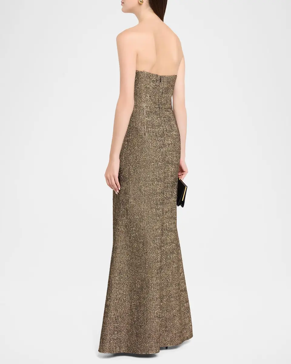 Aidan Mattox Strapless Bead-Trim Stretch Jacquard Gown | Thumbnail 3