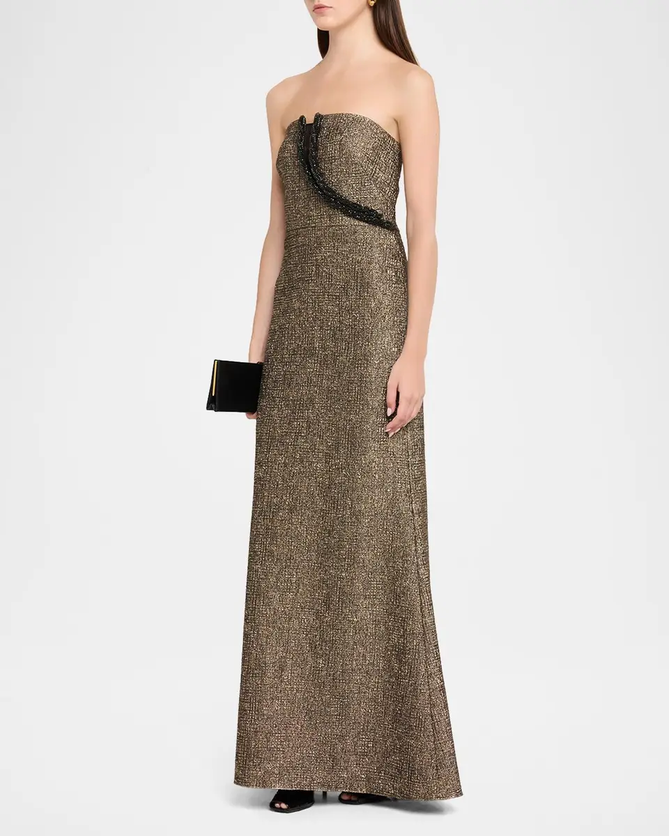 Aidan Mattox Strapless Bead-Trim Stretch Jacquard Gown | Thumbnail 4