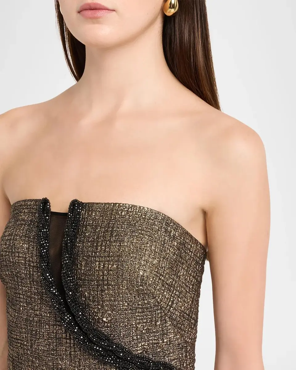 Aidan Mattox Strapless Bead-Trim Stretch Jacquard Gown | Thumbnail 5